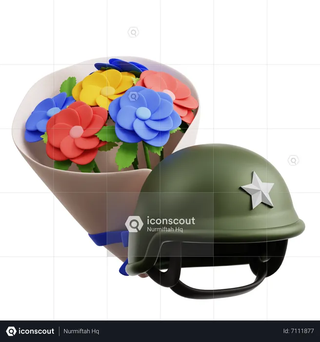 Soldier Helmet and Flower Bouquet  3D Icon