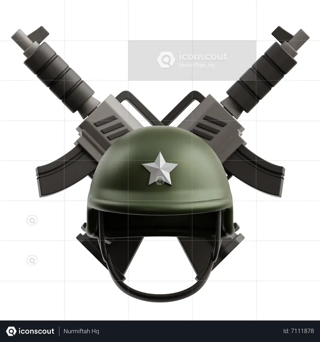 Soldier Helmet and Guns  3D Icon