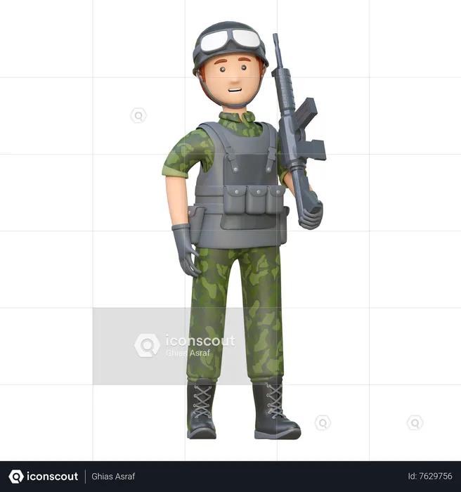 Soldier Holding Assault Rifle  3D Illustration