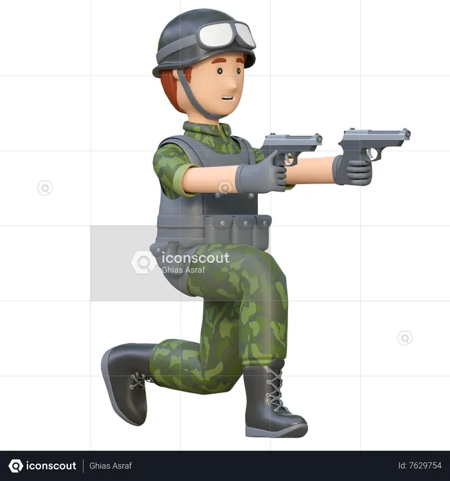 Soldier Holding Dual Hand Gun  3D Illustration