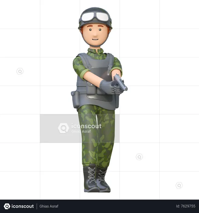 Soldier Holding Hand Gun  3D Illustration