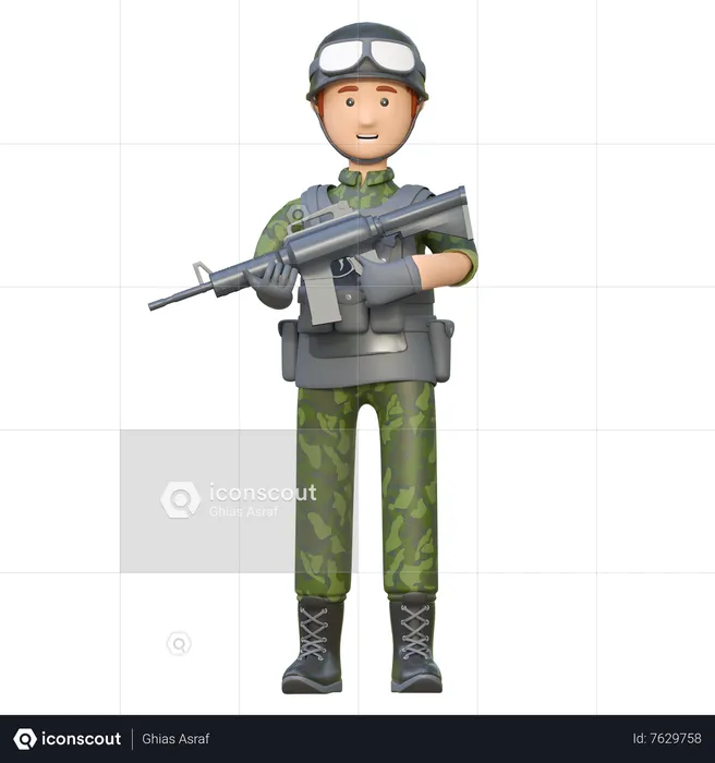 Soldier Holding M 16 Assault Rifle  3D Illustration