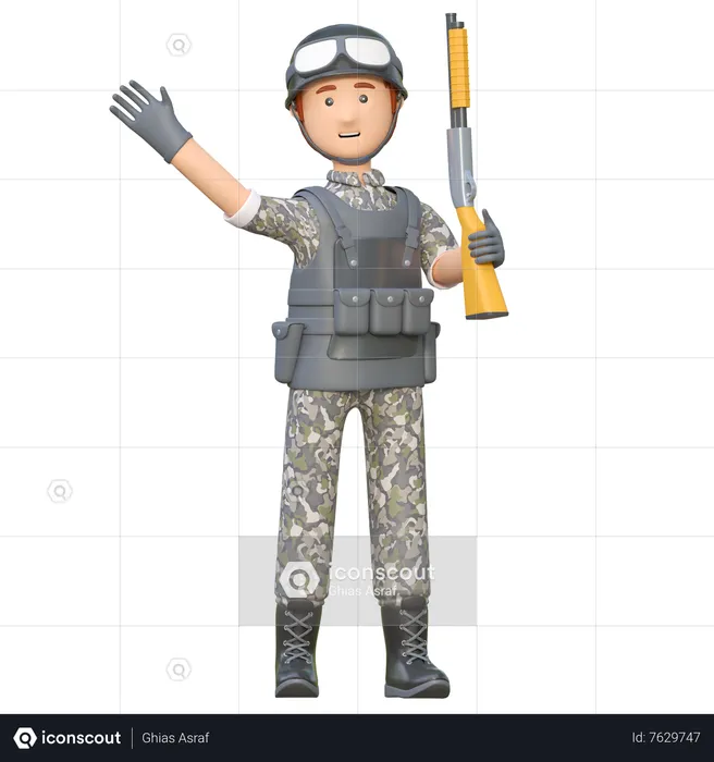 Soldier holding shotgun  3D Illustration
