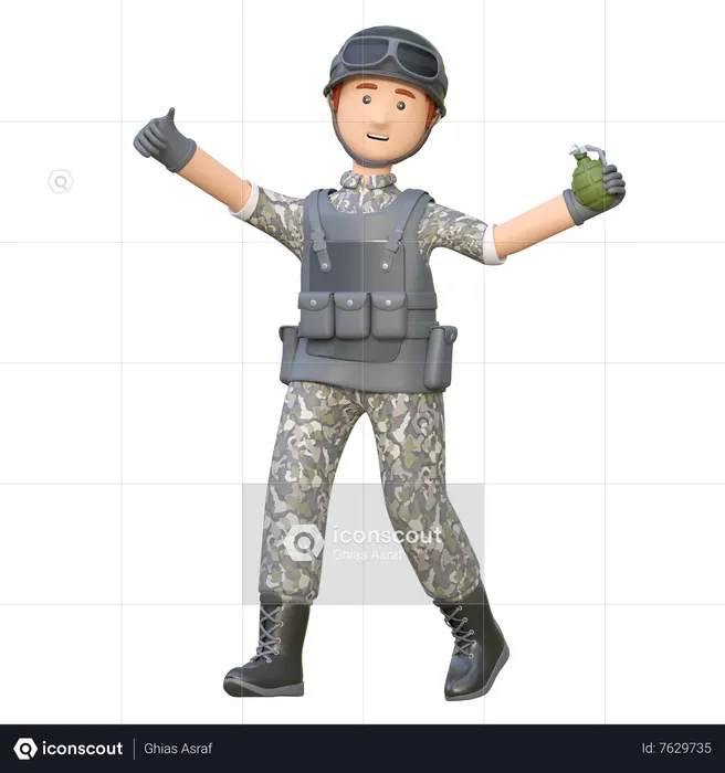 Soldier Throwing Grenade  3D Illustration