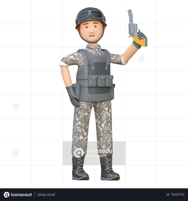 Soldier with Revolver  3D Illustration