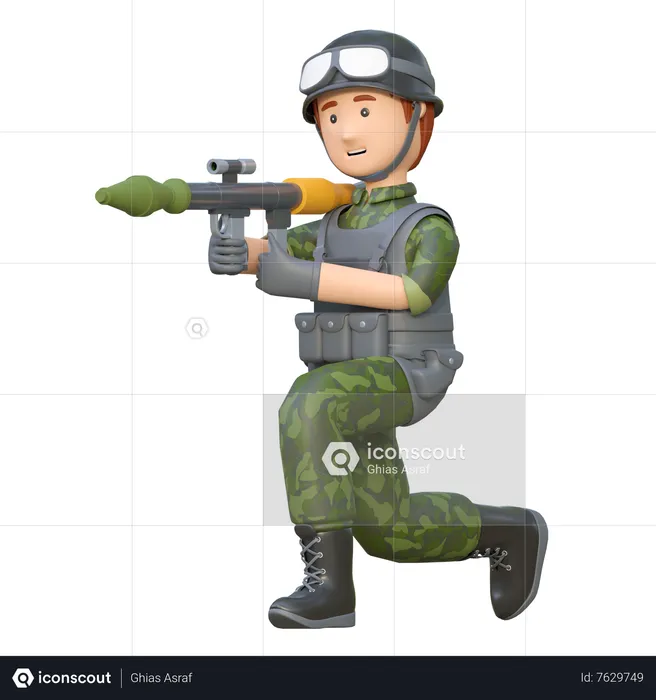 Soldier with Rpg Rocket Launcher  3D Illustration