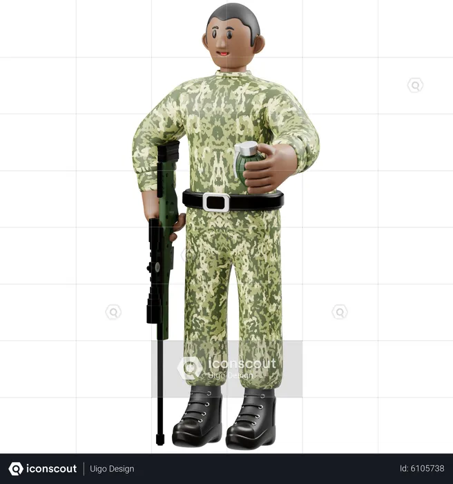 Soldiers Holding Guns and Grenades  3D Illustration