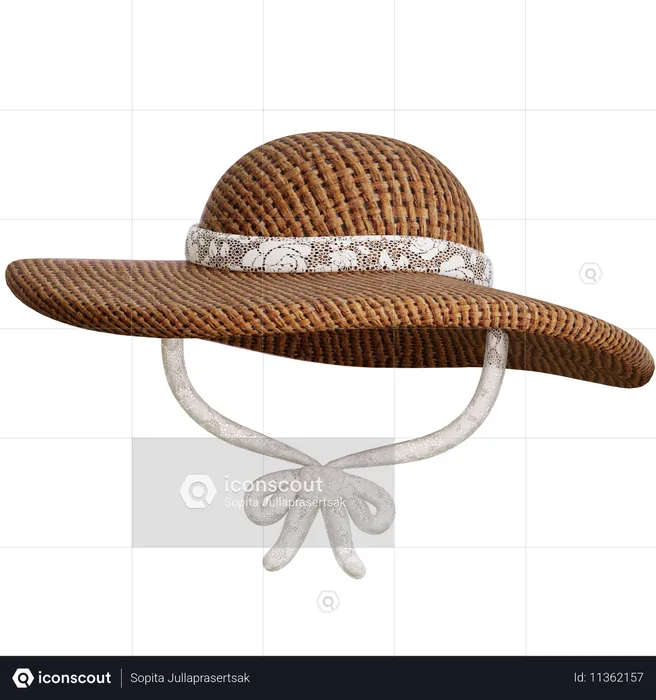 Sombrero de paja para el sol con cinta  3D Icon