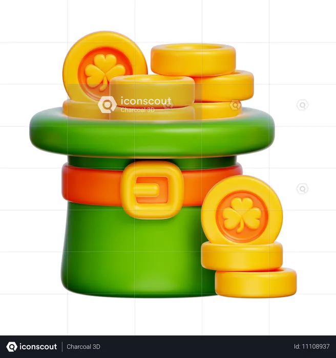 Sombrero de san patricio con monedas de oro  3D Icon