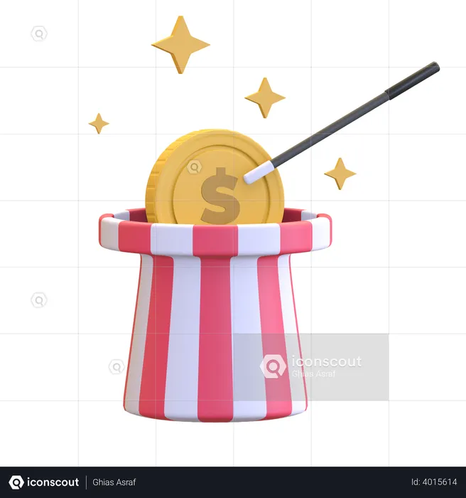 Sombrero mágico con moneda.  3D Illustration