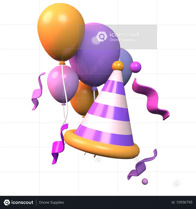 Sombrero y globos  3D Icon