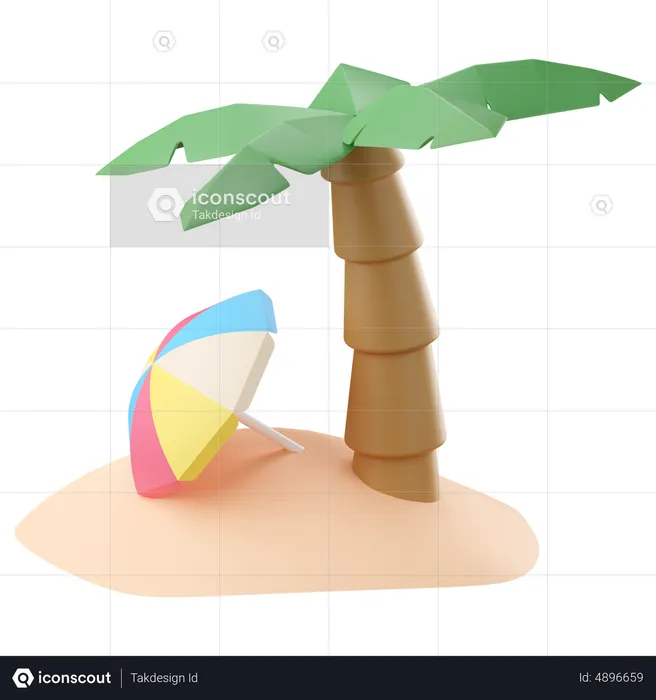 Sombrilla de playa con palmera de coco  3D Icon