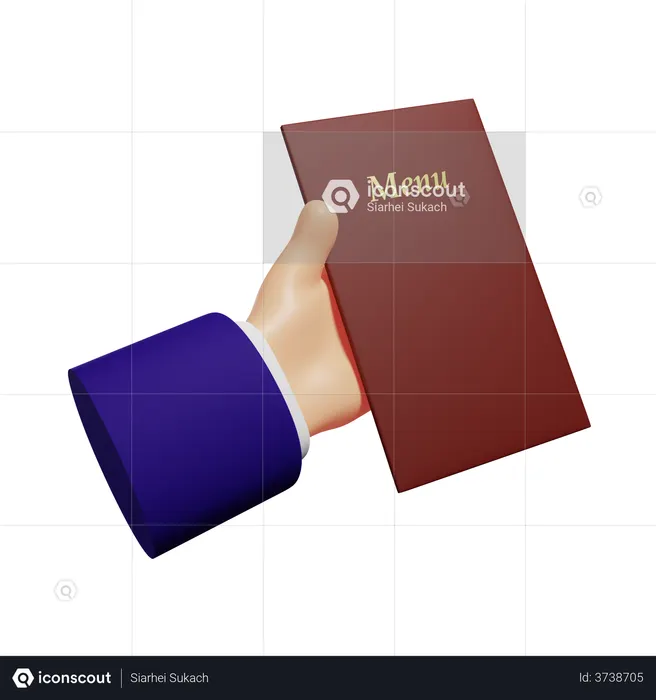 Sosteniendo la tarjeta del menú  3D Icon