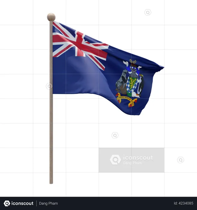 South Georgia and the South Sandwich Islands Flag Pole  3D Flag