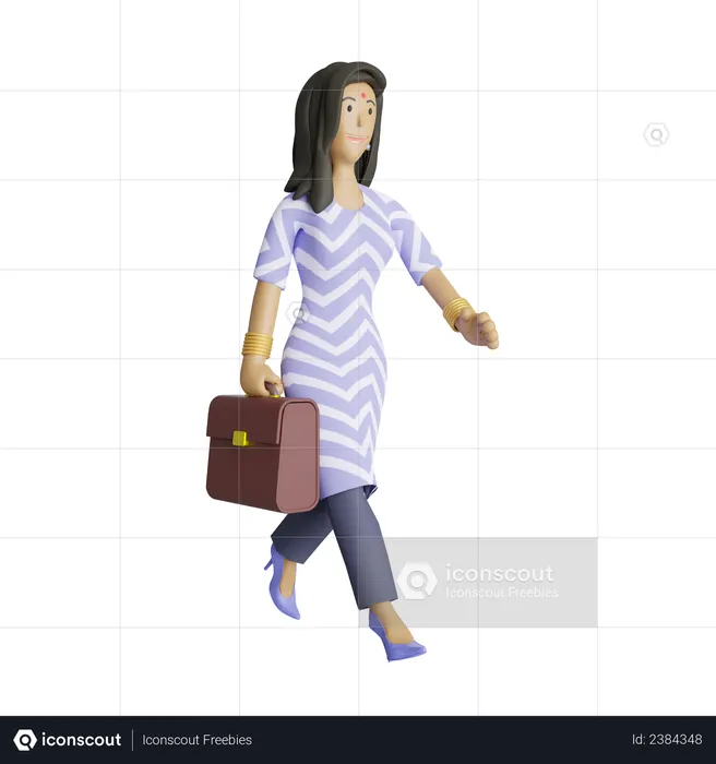 South Indian business employee walking with briefcase  3D Illustration