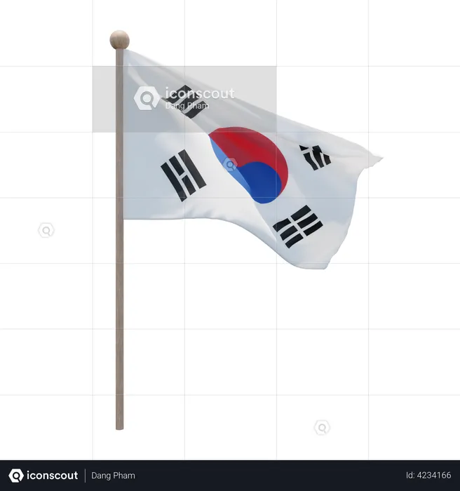 South Korea Flag Pole  3D Flag