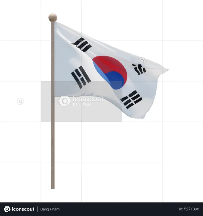 South Korea Flagpole Flag 3D Icon