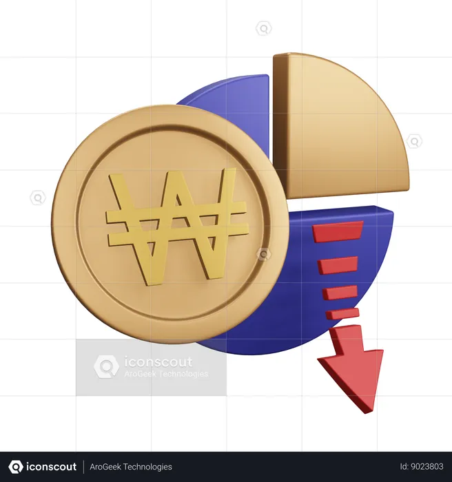 South Korean Won Decrease Monet Chart  3D Icon