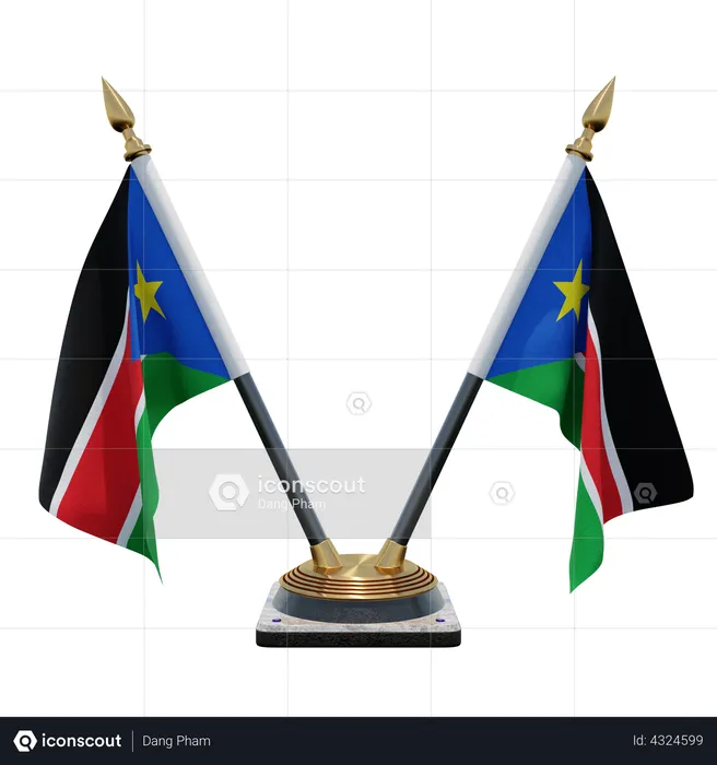 South Sudan Double Desk Flag Stand Flag 3D Illustration