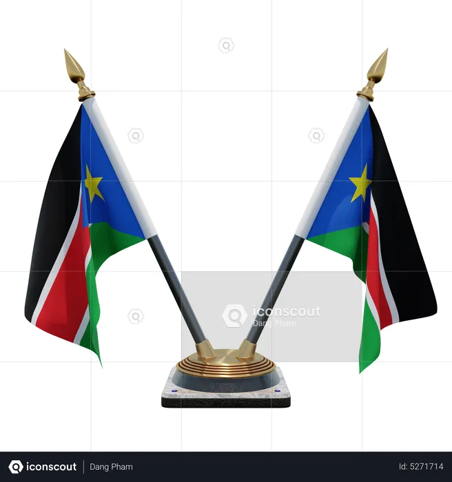 South Sudan Double (V) Desk Flag Stand Flag 3D Icon