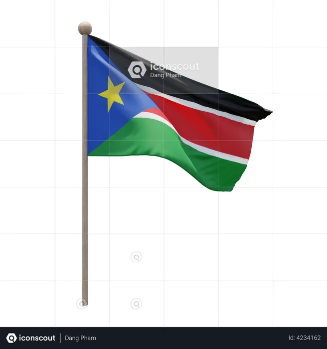 South Sudan Flag Pole  3D Flag
