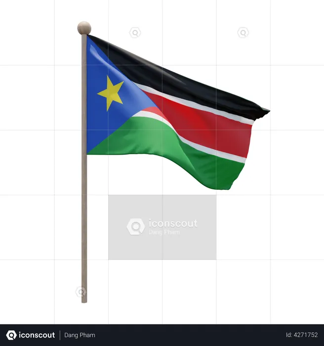 South Sudan Flagpole Flag 3D Illustration