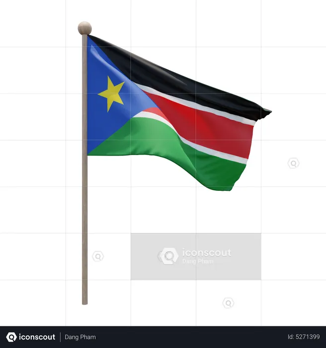 South Sudan Flagpole Flag 3D Icon