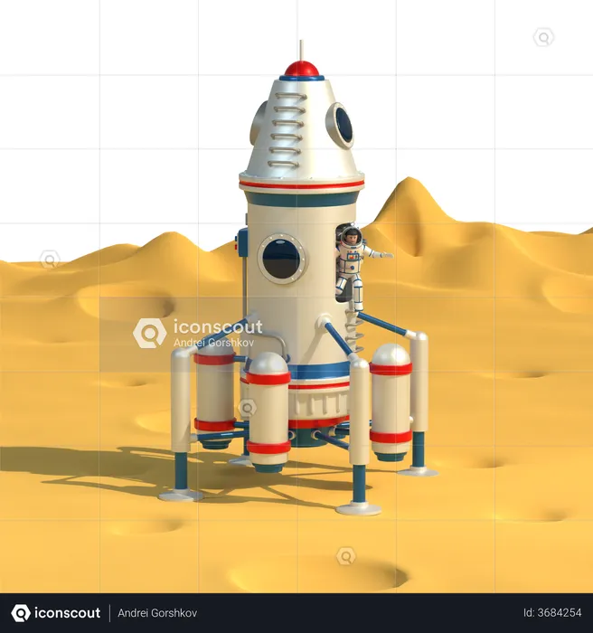Space module on moon surface  3D Illustration