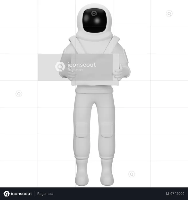 Spaceman Holding Placard  3D Illustration