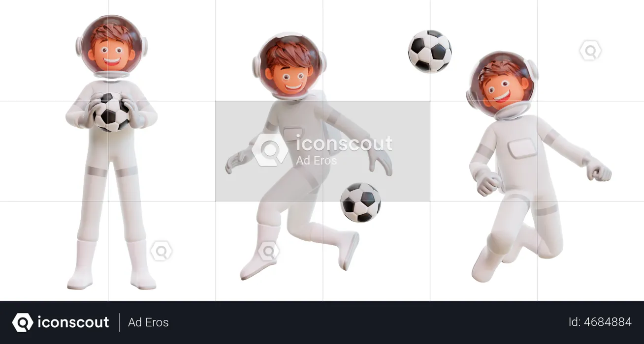 Spaceman Playing With Football  3D Illustration