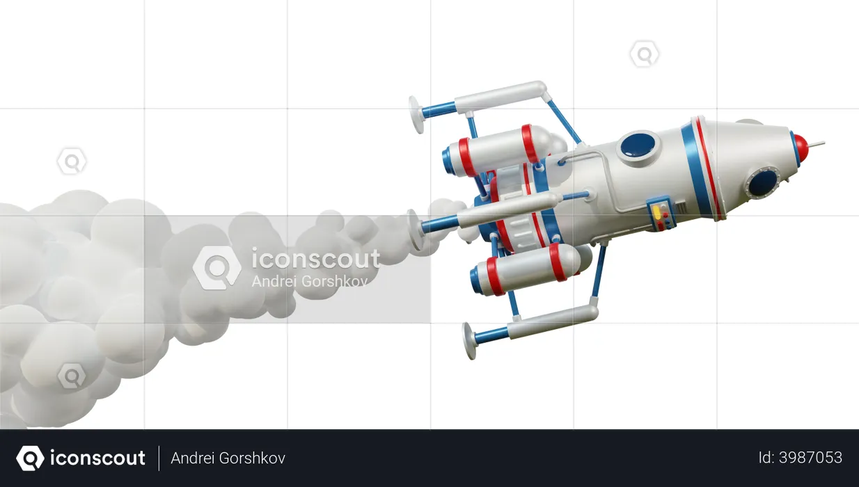 Spaceship space module flies  3D Illustration