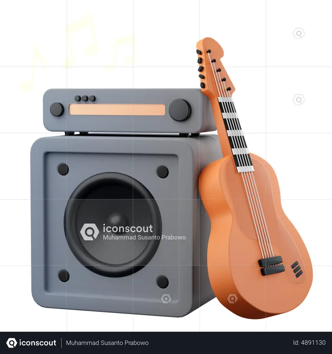 Speaker with bass guitar  3D Icon
