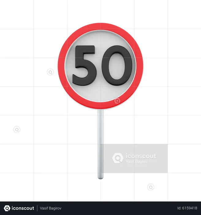 Speed Limit At 50 Km H  3D Icon