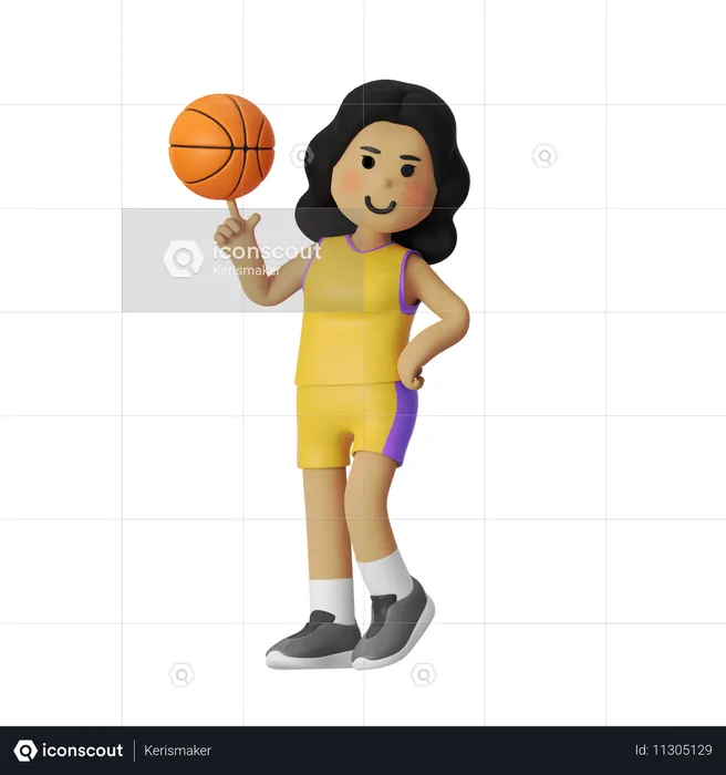 回転するバスケットボール選手の女の子  3D Icon