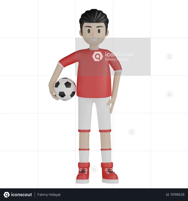 Sport boy standing and holding football  3D Illustration