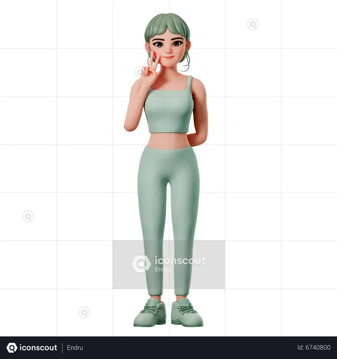 Fille de sport montrant un geste de paix en utilisant la main gauche  3D Illustration