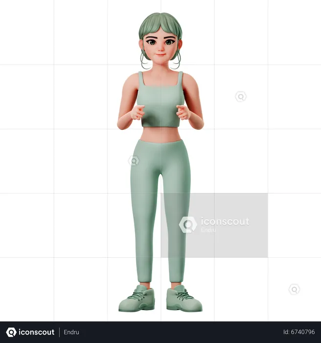 Sport Girl Pointing To Front Side With Both Hand  3D Illustration