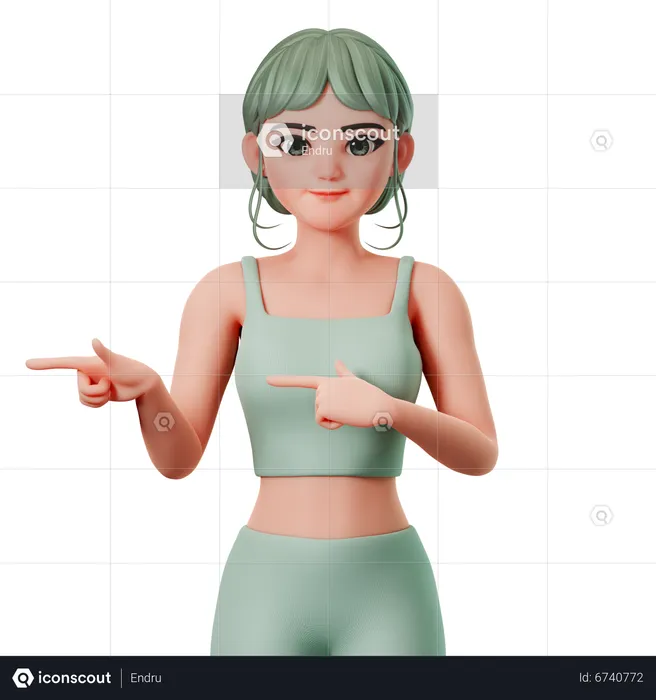 Sport Girl Pointing To Left Side Using Both Hand  3D Illustration