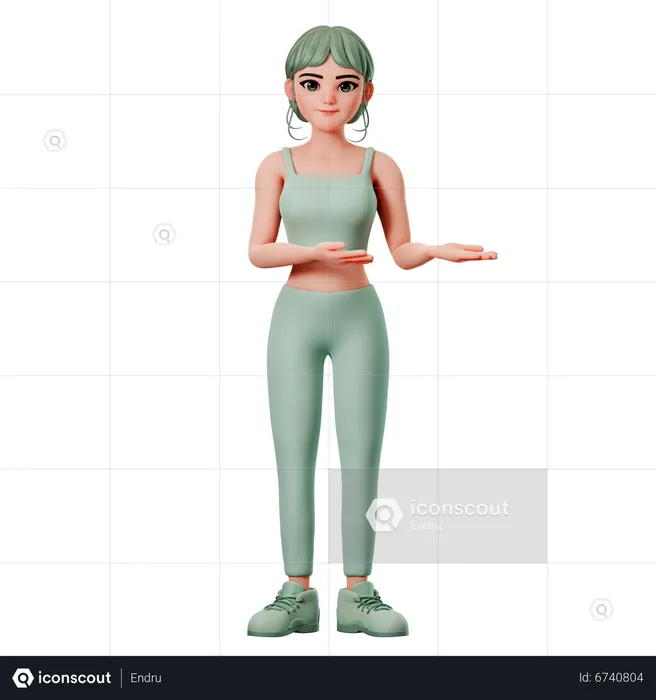 Sport Girl Presenting To Right Side Using Both Hand  3D Illustration