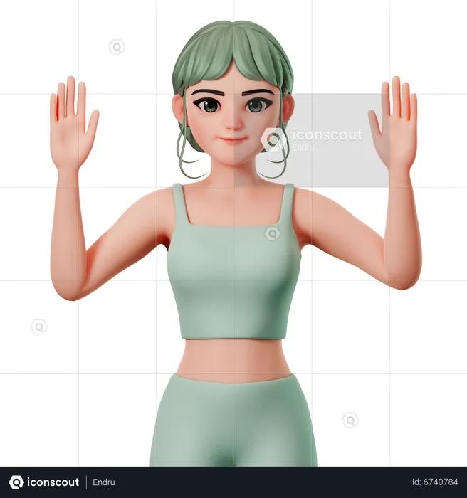 Sport Girl Raise Both Hand  3D Illustration
