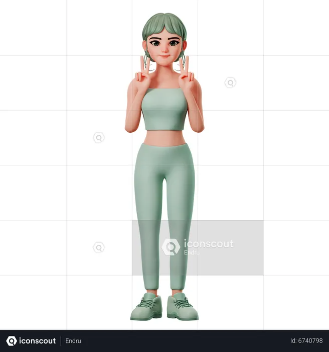 Sport Girl Showing Peace Gesture Using Both Hand  3D Illustration