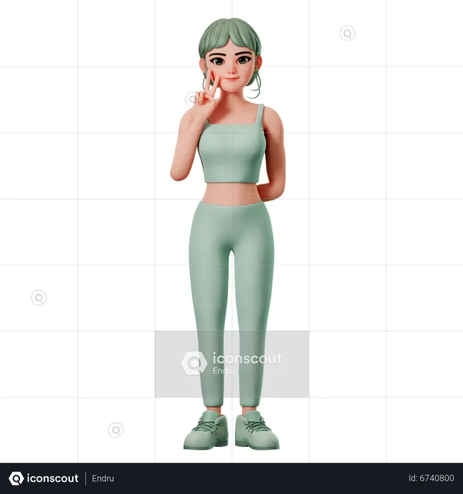 Sport Girl Showing Peace Gesture Using Left Hand  3D Illustration