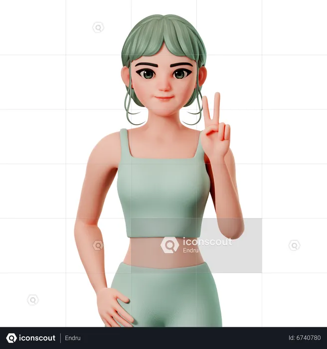 Sport Girl Showing Peace Gesture Using Right Hand  3D Illustration