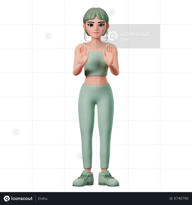 Sport Girl Showing Stop Hand Gesture  3D Illustration