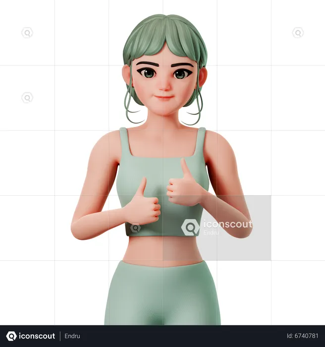 Sport Girl Showing Thumbs Up Gesture With Both Hand  3D Illustration