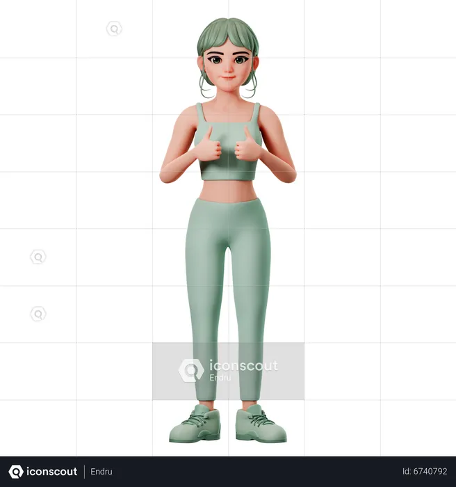 Sport Girl Showing Thumbs Up Gesture With Both Hand  3D Illustration