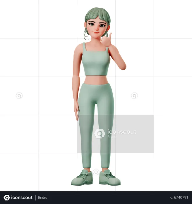 Sport Girl Showing Thumbs Up Gesture With Right Hand  3D Illustration