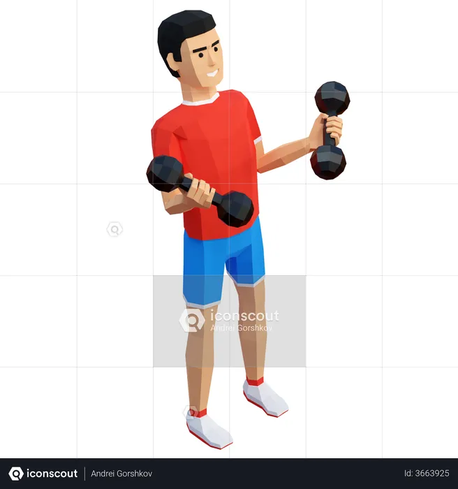 Biceps de formation de sportif avec haltère  3D Illustration