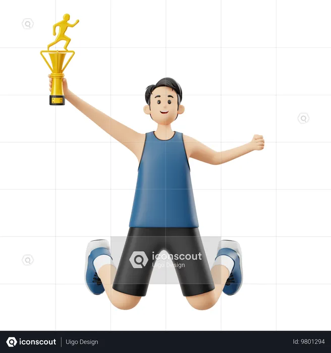 Homme sportif tenant le trophée  3D Illustration