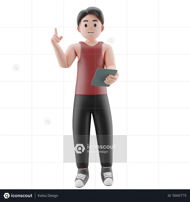 Sportler mit Tablet  3D Illustration